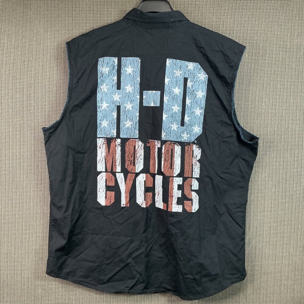 Harley-Davidson Mens 2XL Genuine MotorClothes Black Sleeveless Button-Up Shirt